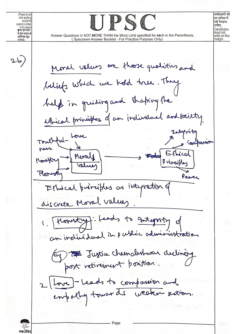 Abhigyan Khaund handwritten UPSC Mains answer to "How discrete moral values translate into ethical principles" (GS4, Rank 187, CSE 2025)