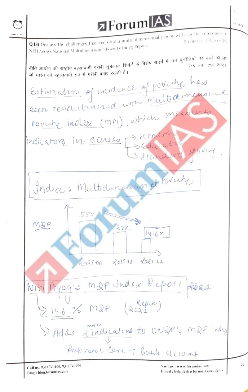 Kanchan Choudhary handwritten UPSC Mains answer to "Multidimensional poverty; NITI Aayog National MPI Report (15m)" (GS, Rank 408, CSE 2023)