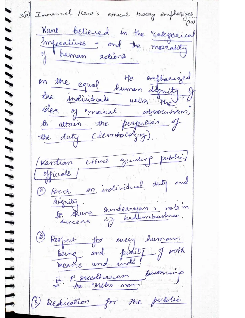 Kumud Mishra handwritten UPSC Mains answer to "Kant's ethical theory — categorical imperative, deontology, human dignity (means and ends)" (GS4, Rank 69, CSE 2024)