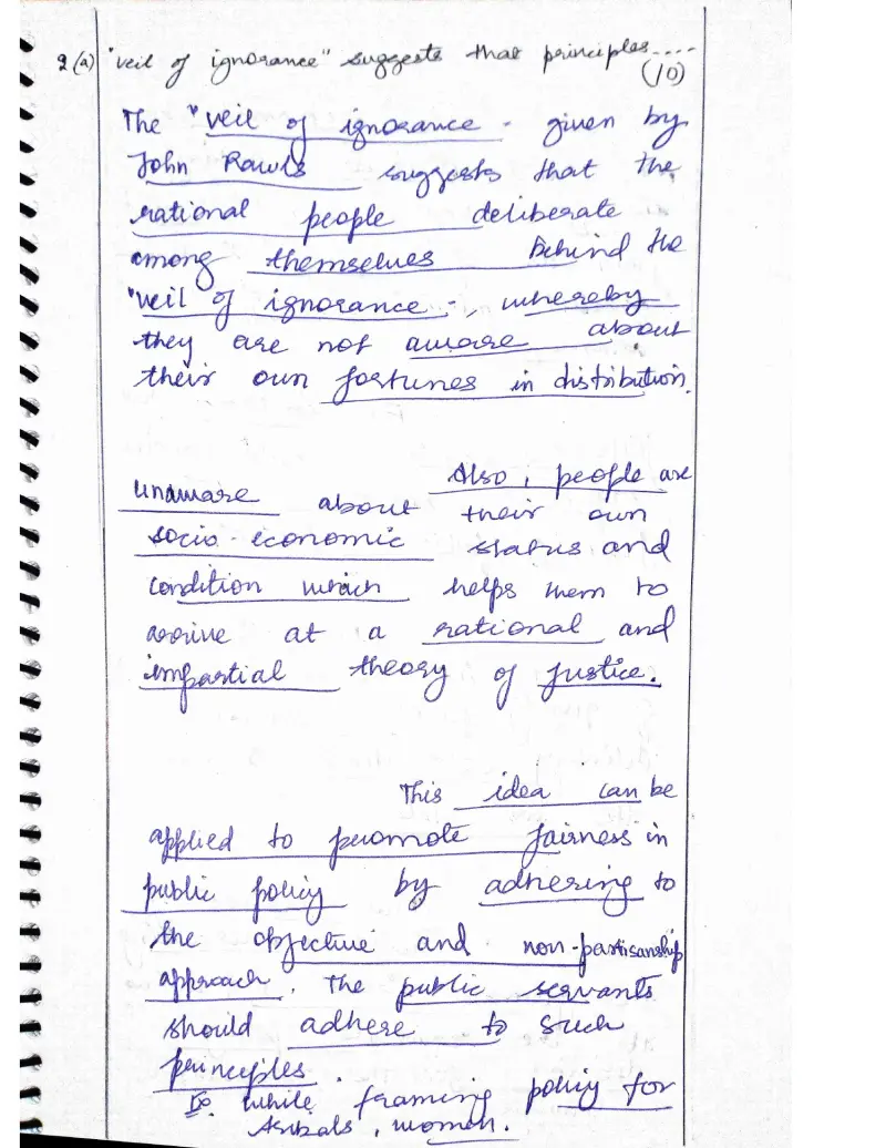 Kumud Mishra handwritten UPSC Mains answer to "Rawls' 'veil of ignorance' and promoting fairness/impartiality in public policy" (GS4, Rank 69, CSE 2024)