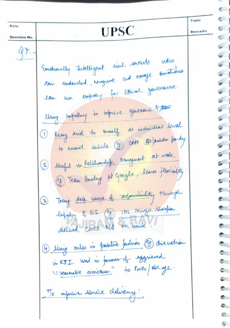Madhav Agrawal handwritten UPSC Mains answer to "Emotional intelligence and empathy for ethical governance and service delivery" (GS4, AIR 16, CSE 2024)