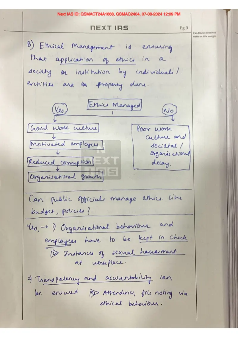 Nisar Dishant handwritten UPSC Mains answer to "Ethics management; whether codes of ethics (CoE) and conduct (CoC) suffice in workplace" (GS4, Rank 19, CSE 2025)