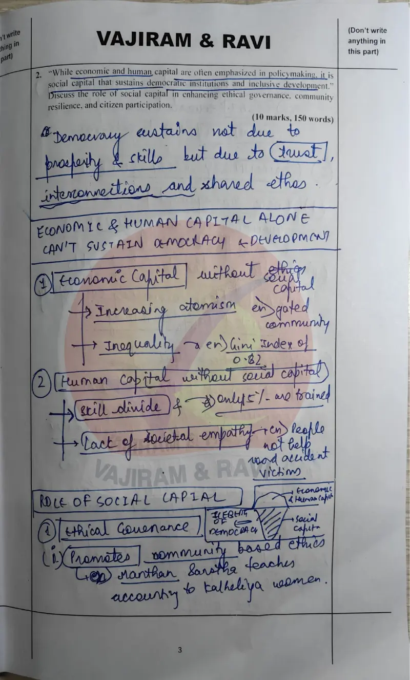 Puru Dubey handwritten UPSC Mains answer to "Social capital in ethical governance, community resilience & citizen participation" (GS, Rank 86, CSE 2025)