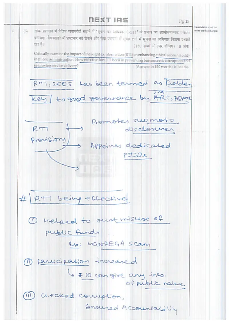 Raghav Jhunjhunwala handwritten UPSC Mains answer to "RTI 2005 and ethical accountability / curbing bureaucratic corruption" (GS4, Rank 4, CSE 2025)