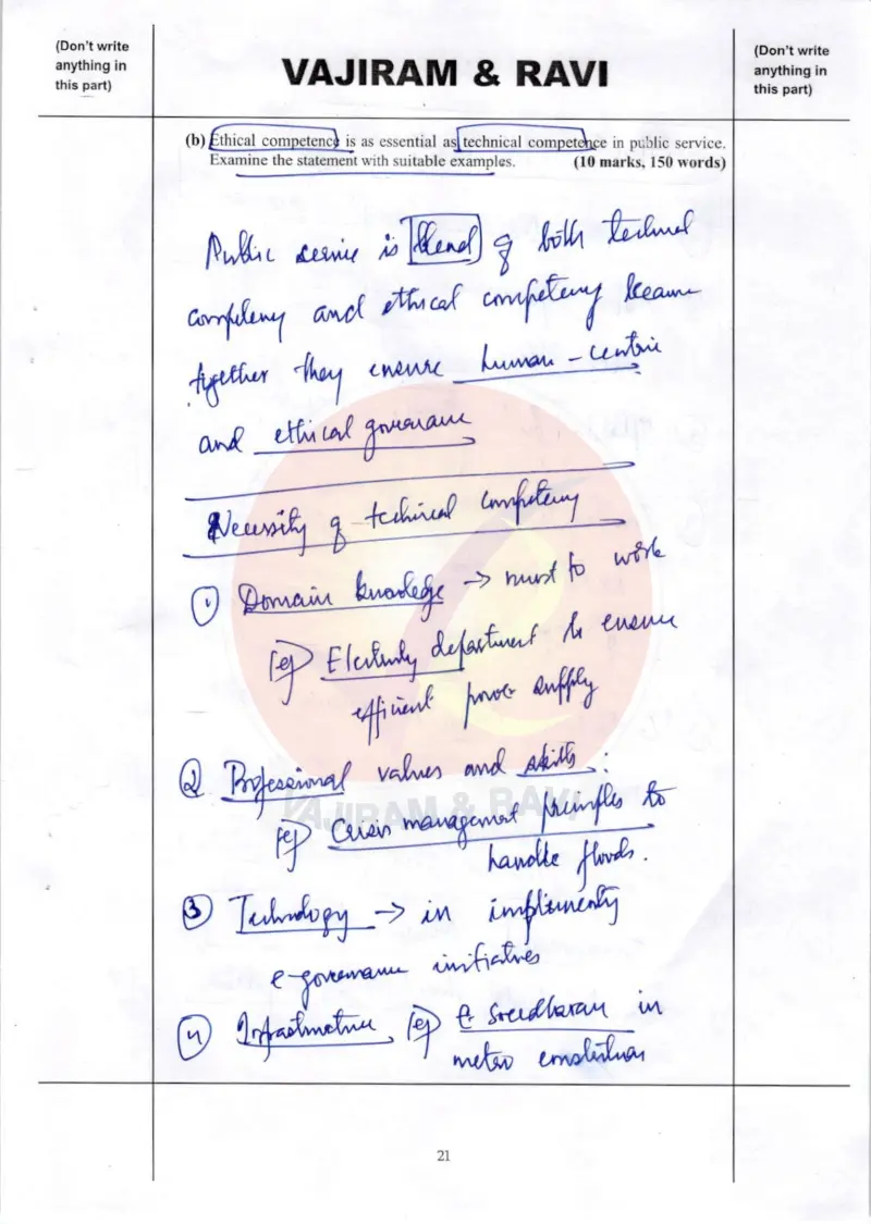 Sandeep Badad handwritten UPSC Mains answer to "'Ethical competence is as essential as technical competence in public service' — examine w" (GS4, Rank 82, CSE 2025)