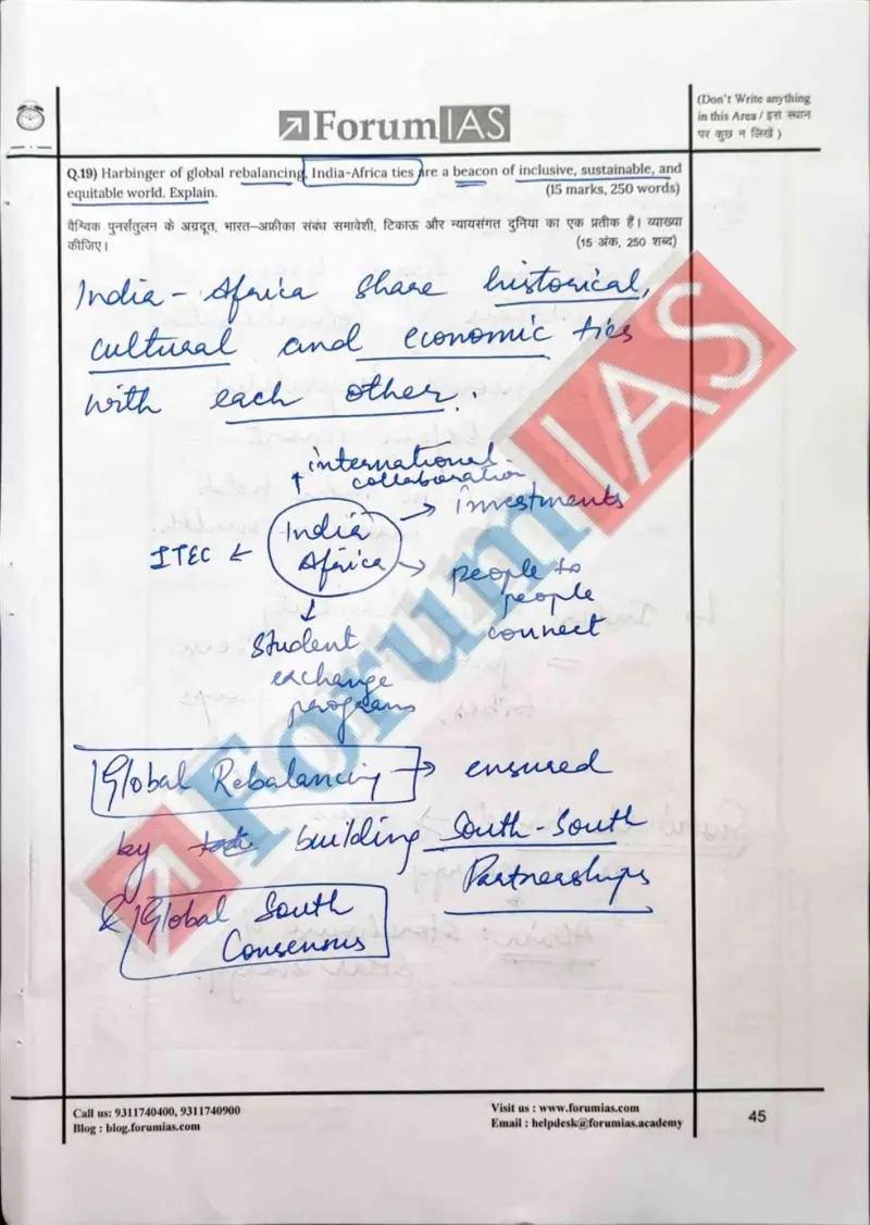 Suvan Sharma handwritten UPSC Mains answer to "India-Africa ties as harbinger of global rebalancing (15m)" (GS, Rank 412, CSE 2023)