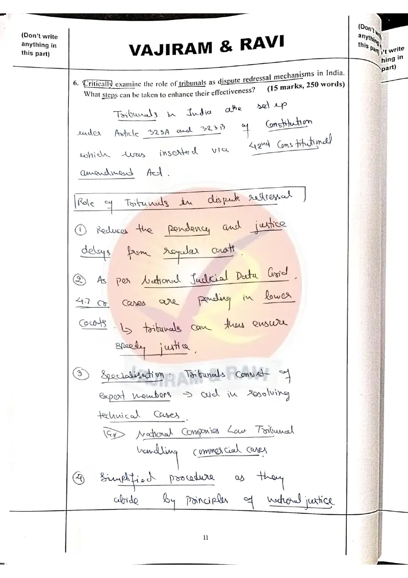 Utkarsh Yadav handwritten UPSC Mains answer to "Tribunals as dispute redressal mechanisms; steps to enhance effectiveness" (GS1, AIR 32, CSE 2025)