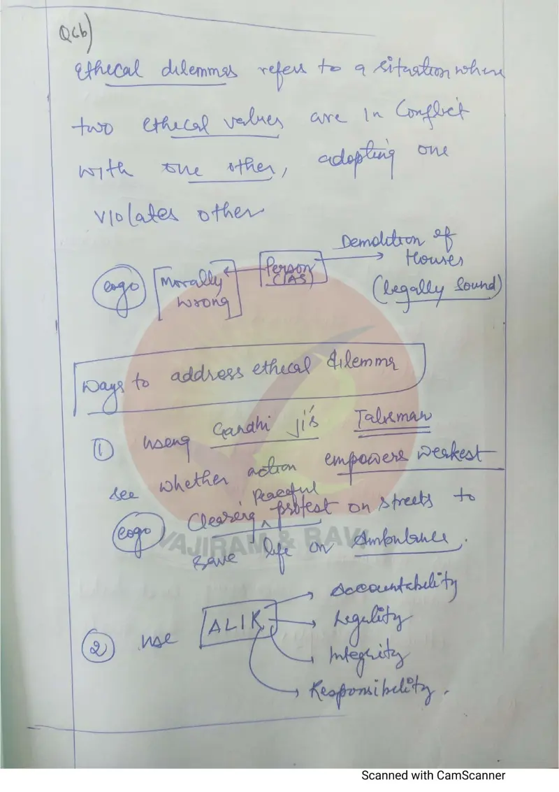 Vimal Kumar handwritten UPSC Mains answer to "Ethical dilemmas - meaning and ways to resolve" (GS4, Rank 107, CSE 2025)