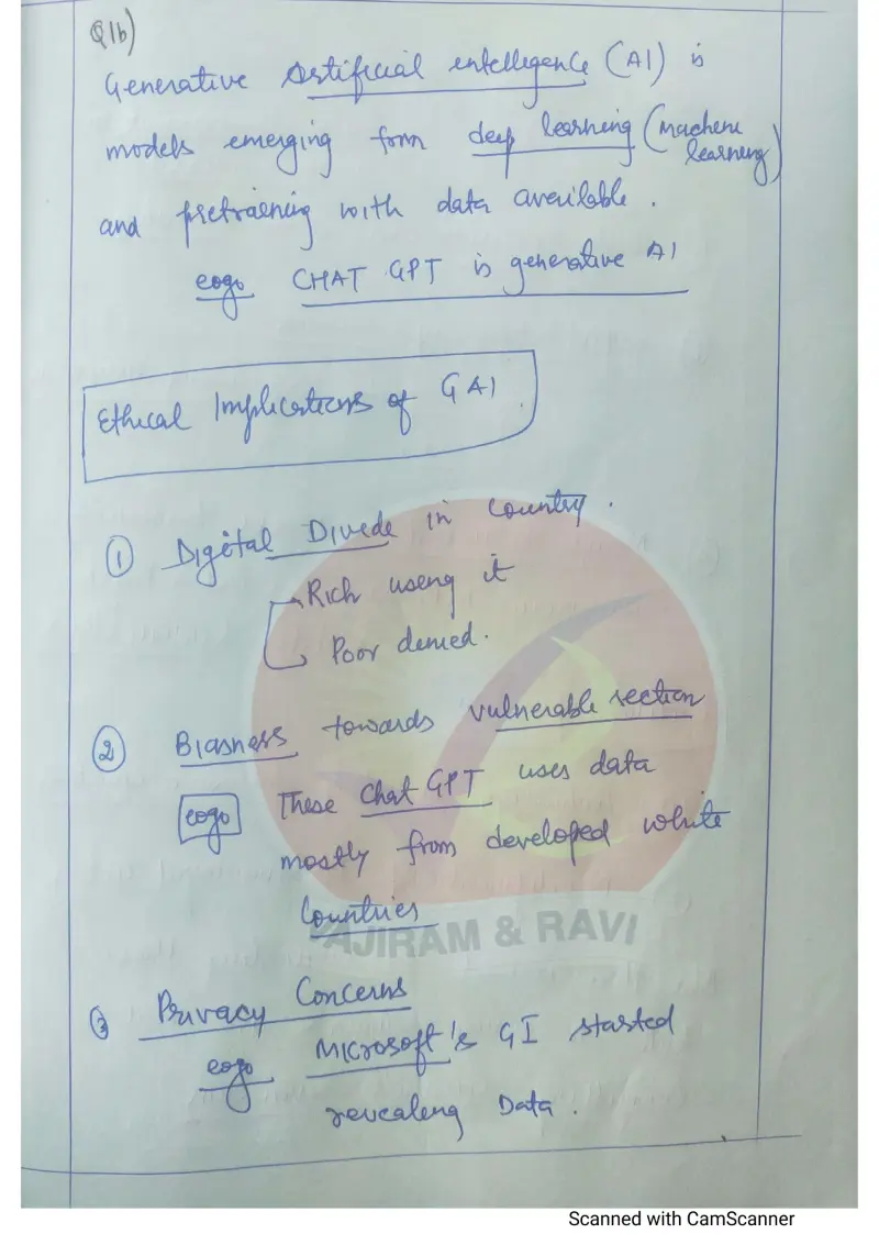Vimal Kumar handwritten UPSC Mains answer to "Ethical implications of Generative AI" (GS4, Rank 107, CSE 2025)
