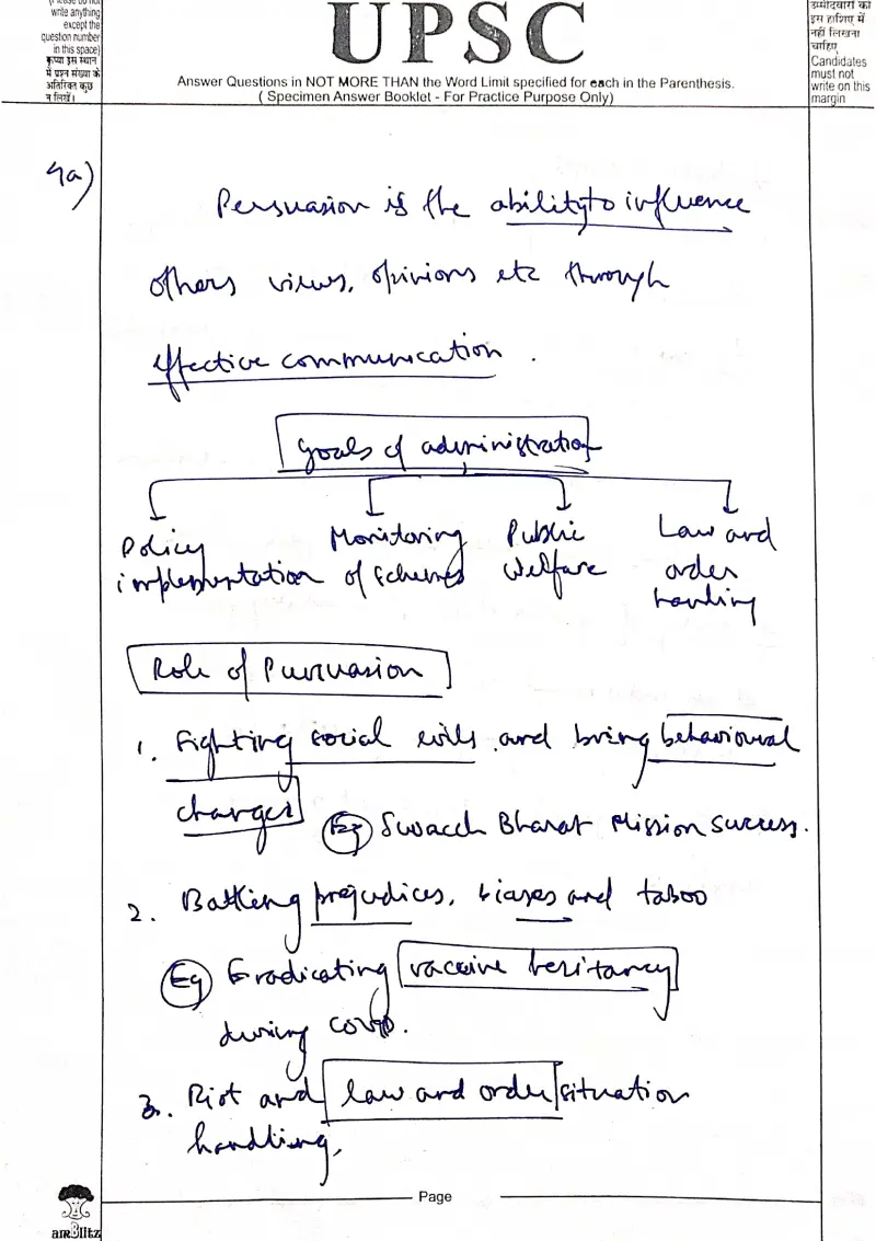 Abhigyan Khaund handwritten UPSC Mains answer to "Role of persuasion in public administration" (GS4, Rank 187, CSE 2025)