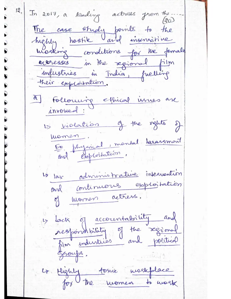 Kumud Mishra handwritten UPSC Mains answer to "Case study — 2017 actress/regional film industry harassment; head of Special Investigative" (GS4, Rank 69, CSE 2024)