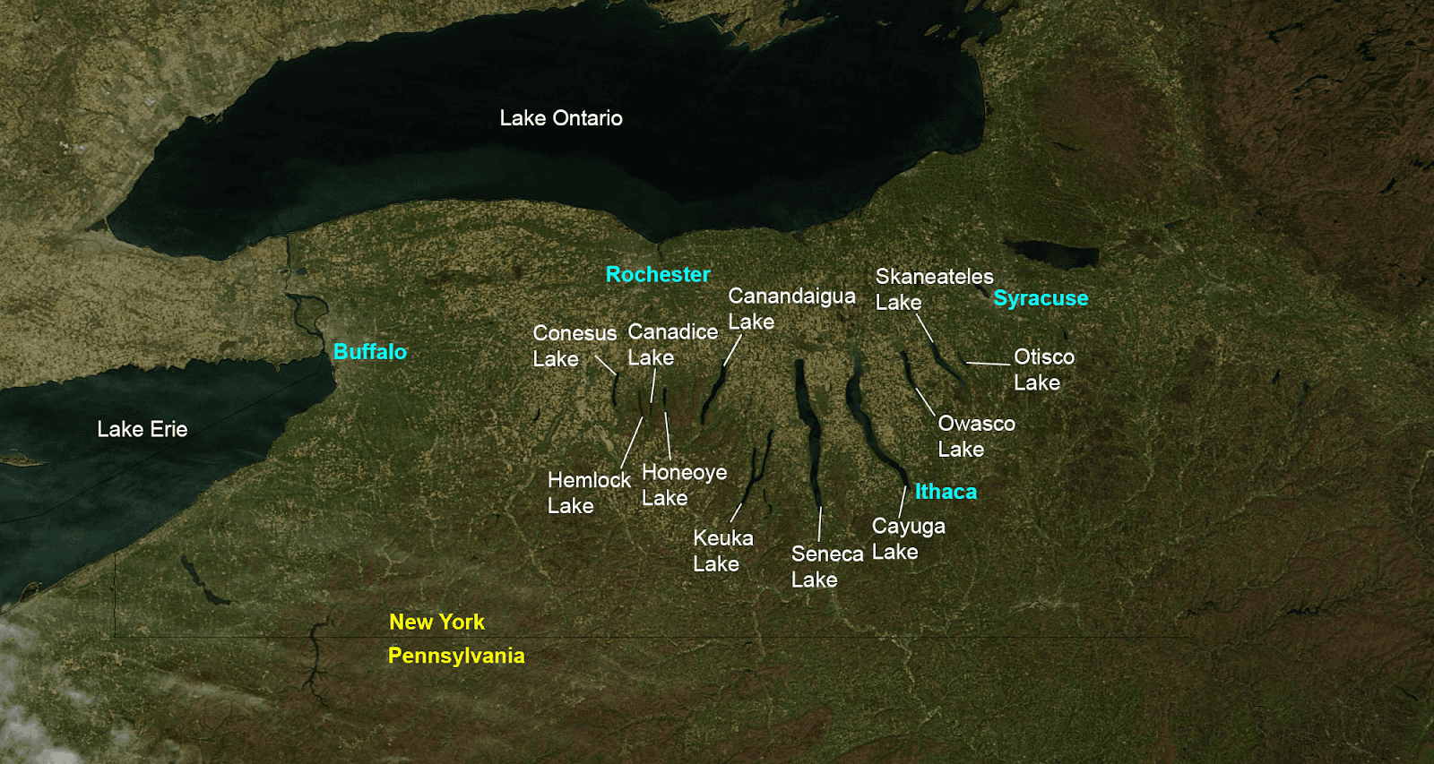 Illustration for New York Finger Lakes Geology (Glacial Finger Lakes)