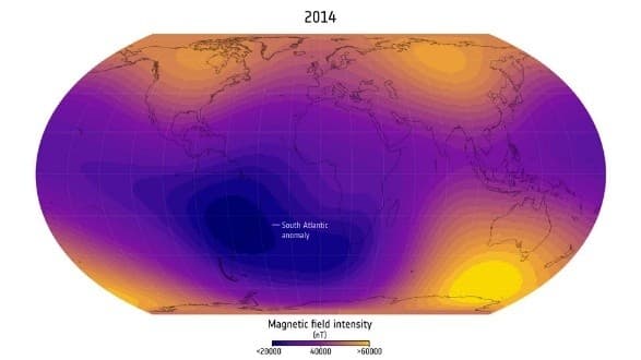 Illustration for South Atlantic Magnetic Field Anomaly (Geomagnetism)