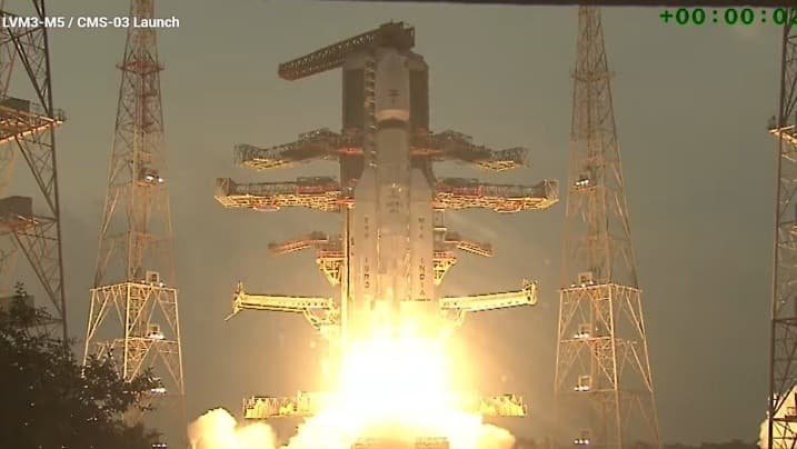 Illustration for ISRO Launches CMS-03 via LVM3-M5 Rocket (ISRO Launch Vehicle)