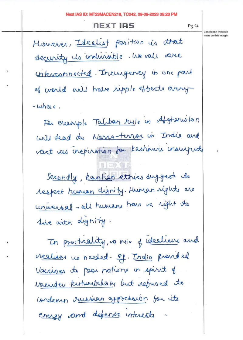 Animesh Jain — UPSC Ethics (GS4) mains answer copy (Rank 63, CSE 2025): handwritten answer sheet