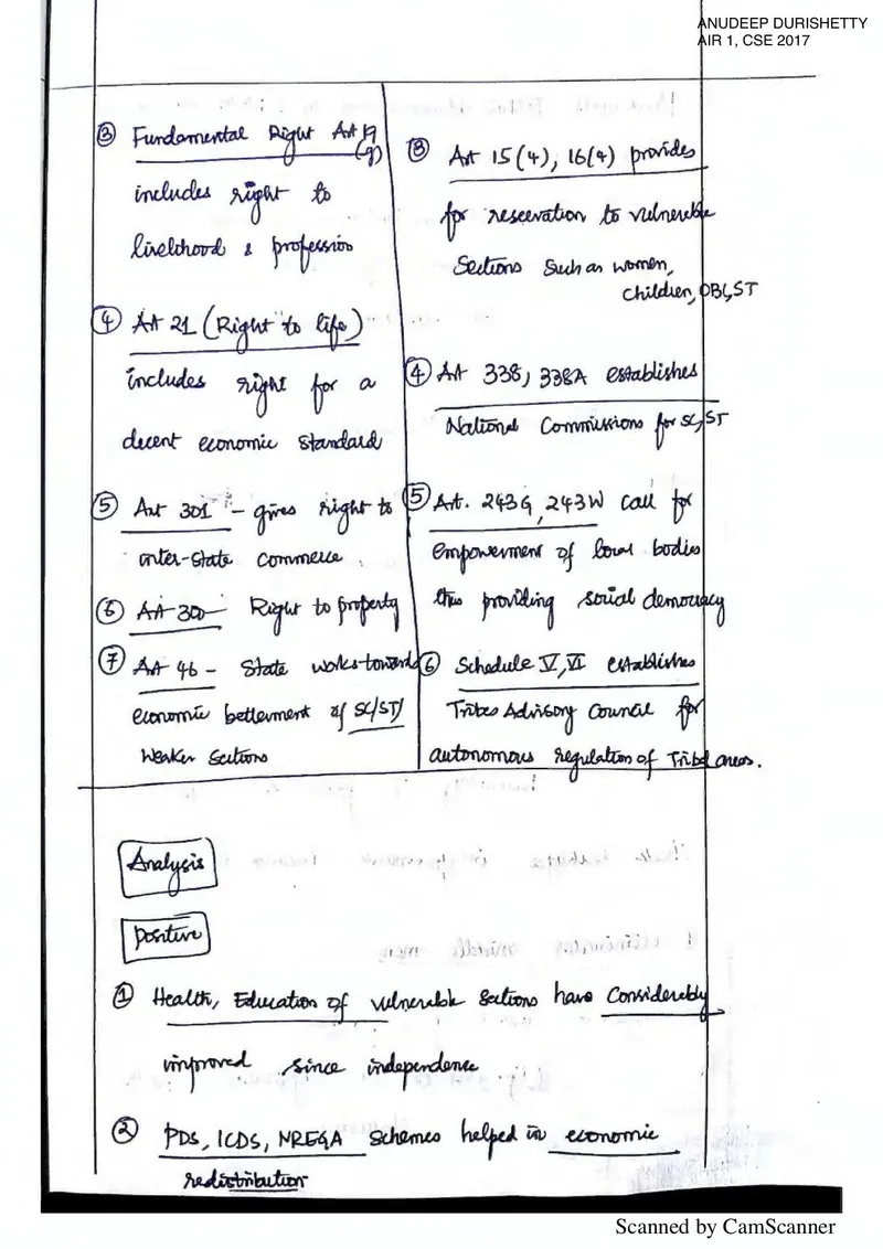 Anudeep Durishetty — UPSC GS Paper 2 mains answer copy (AIR 1, CSE 2017): handwritten answer sheet — further page from this booklet (2 of 3 shown)