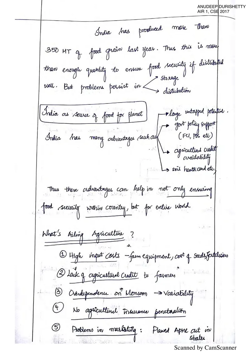 Anudeep Durishetty — UPSC GS Paper 3 mains answer copy (AIR 1, CSE 2017): handwritten answer sheet — further page from this booklet (1 of 3 shown)