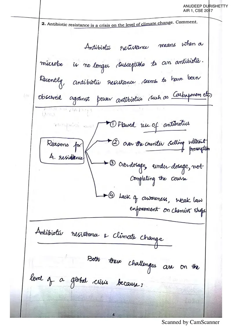 Anudeep Durishetty — UPSC GS Paper 3 mains answer copy (AIR 1, CSE 2017): handwritten answer sheet — further page from this booklet (2 of 3 shown)