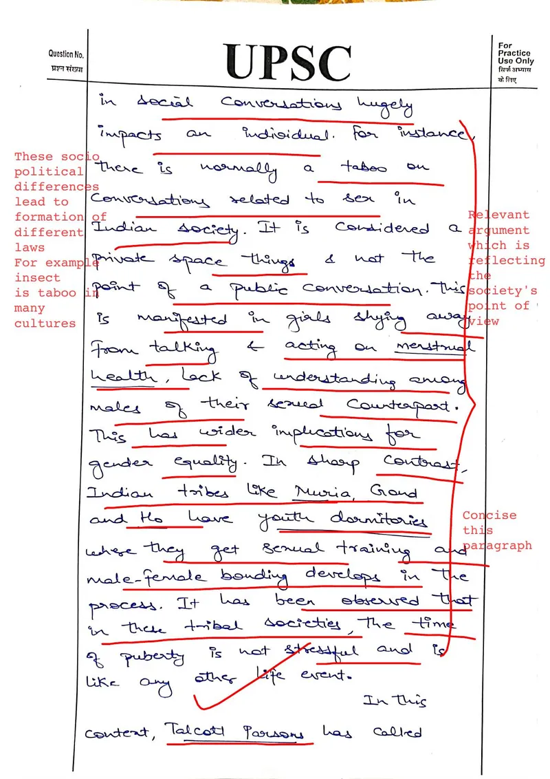 Apeksh Jakhar — UPSC Essay mains answer copy (Rank 782, CSE 2023): handwritten answer sheet — further page from this booklet (1 of 3 shown)