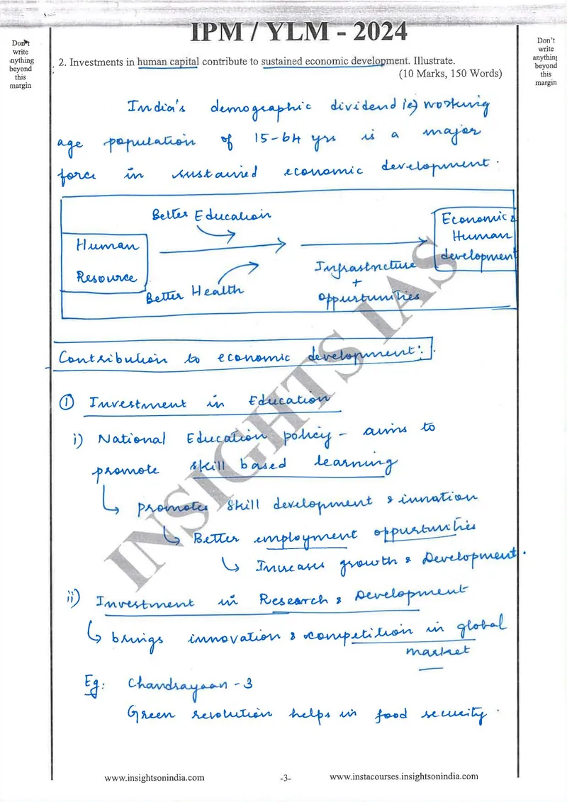 Apsara N — UPSC GS Paper 3 mains answer copy (Rank 192, CSE 2024): handwritten answer sheet — further page from this booklet (1 of 3 shown)