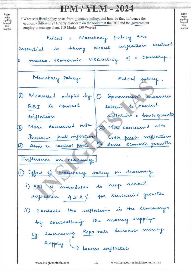 Apsara N — UPSC GS Paper 3 mains answer copy (Rank 192, CSE 2024): handwritten answer sheet — further page from this booklet (2 of 3 shown)