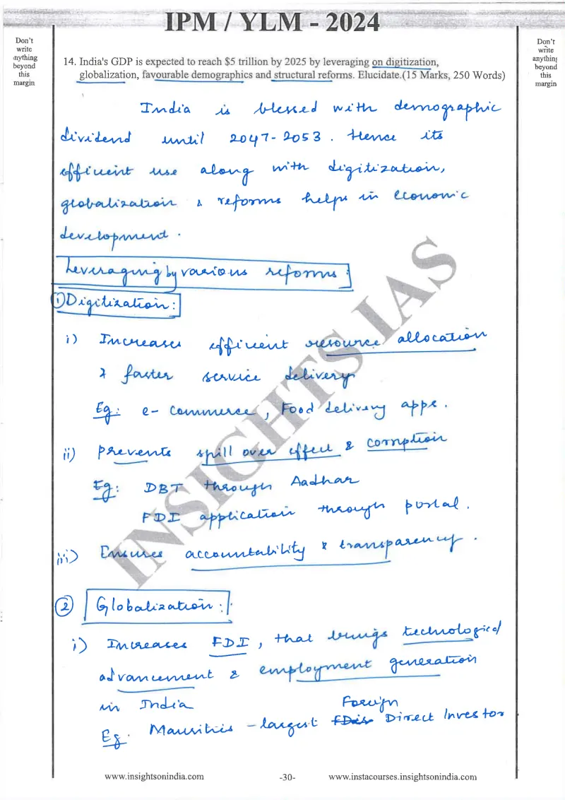 Apsara N — UPSC GS Paper 3 mains answer copy (Rank 192, CSE 2024): handwritten answer sheet
