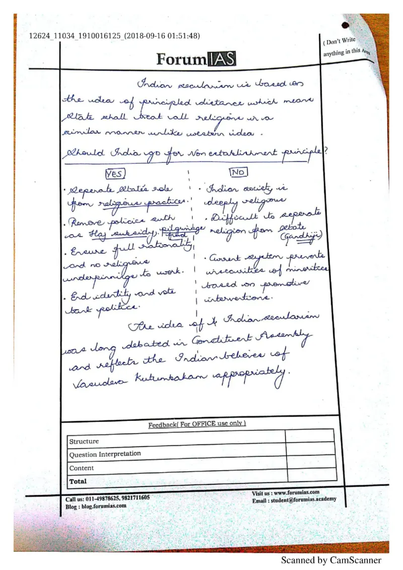 Pedditi Dhatri Reddy — UPSC General Studies mains answer copy (Rank 46, CSE 2019): handwritten answer sheet