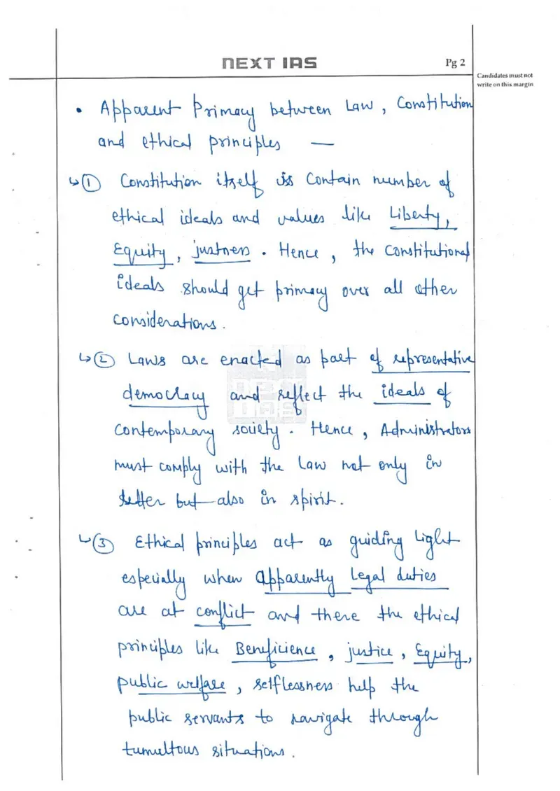 Hassan Khan — UPSC Ethics (GS4) mains answer copy (Rank 95, CSE 2025): handwritten answer sheet — further page from this booklet (1 of 3 shown)
