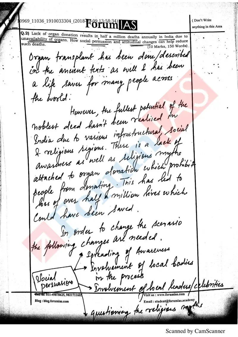 Lokesh Yadav — UPSC Ethics (GS4) mains answer copy (Rank 190): handwritten answer sheet — further page from this booklet (2 of 3 shown)