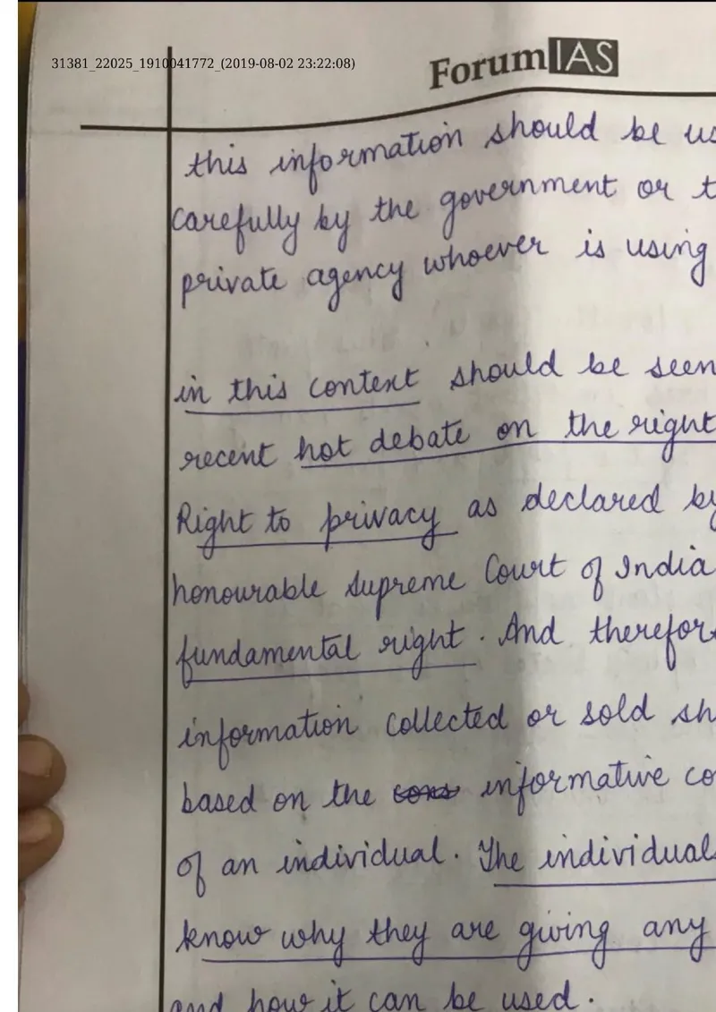 Natisha Mathur — UPSC General Studies mains answer copy (Rank 37, CSE 2019): handwritten answer sheet — further page from this booklet (2 of 3 shown)