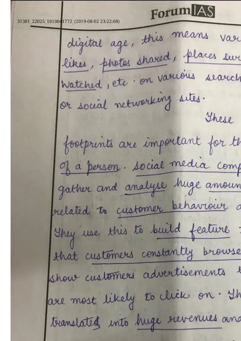 Natisha Mathur — UPSC General Studies mains answer copy (Rank 37, CSE 2019): handwritten answer sheet — further page from this booklet (3 of 3 shown)