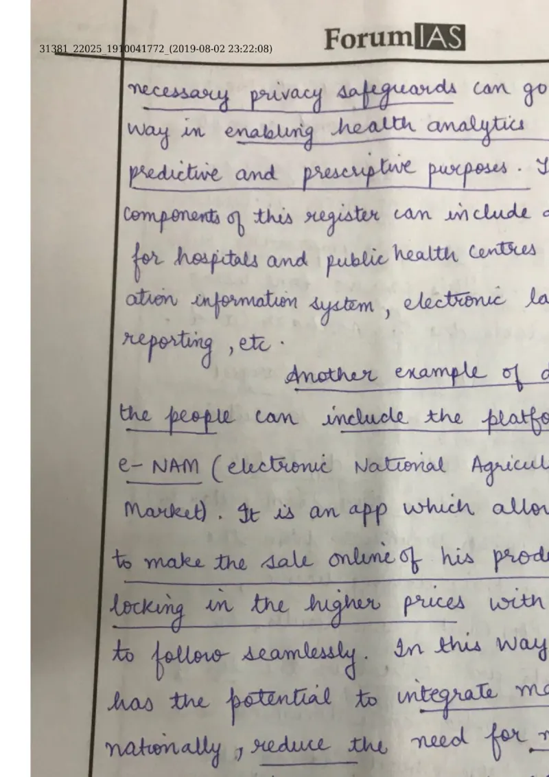 Natisha Mathur — UPSC General Studies mains answer copy (Rank 37, CSE 2019): handwritten answer sheet