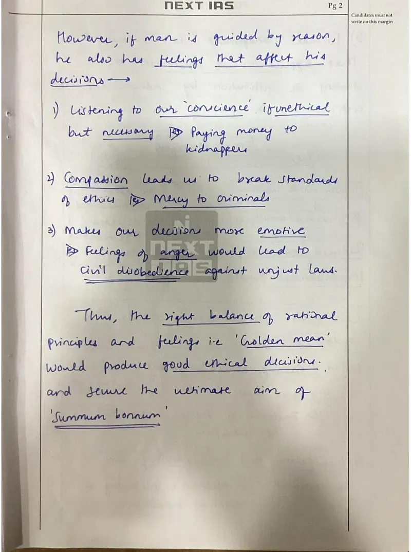 Nisar Dishant — UPSC Ethics (GS4) mains answer copy (Rank 19, CSE 2025): handwritten answer sheet — further page from this booklet (1 of 3 shown)