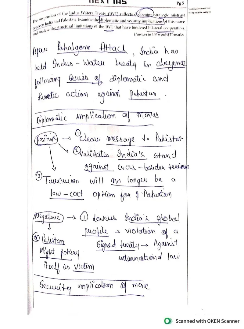 Pakshal Secretry — UPSC GS Paper 1 mains answer copy (Rank 8, CSE 2025): handwritten answer sheet — further page from this booklet (1 of 3 shown)