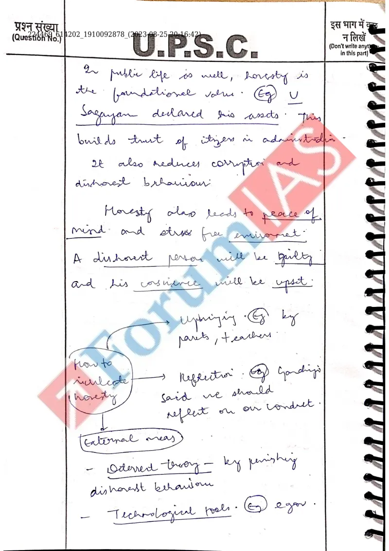 Shailputri — UPSC Ethics (GS4) mains answer copy (Rank 315, CSE 2023): handwritten answer sheet