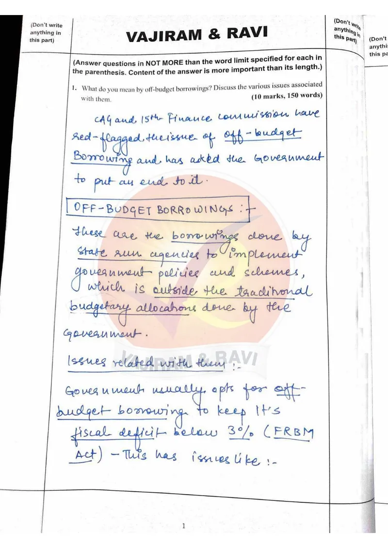 Shakti Dubey — UPSC GS Paper 3 mains answer copy (AIR 1, CSE 2024): handwritten answer sheet — further page from this booklet (1 of 3 shown)