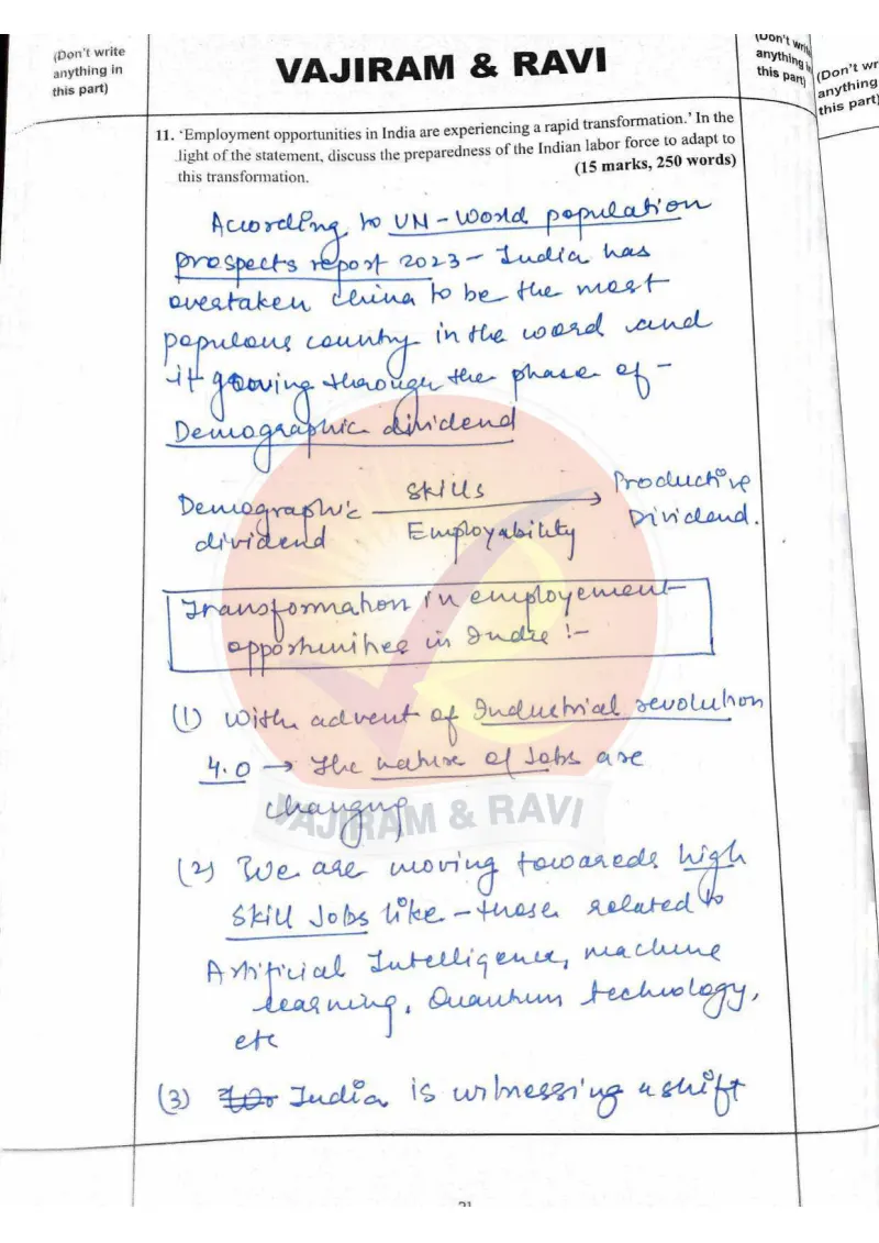 Shakti Dubey — UPSC GS Paper 3 mains answer copy (AIR 1, CSE 2024): handwritten answer sheet