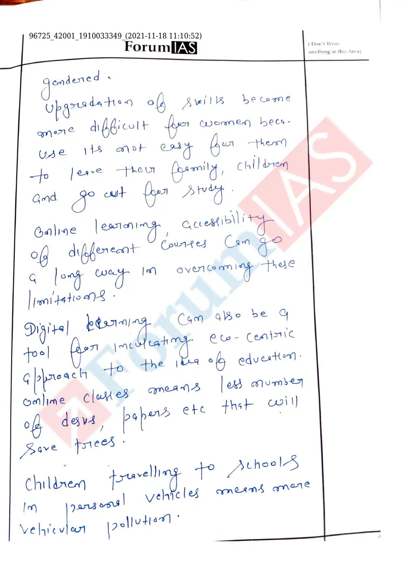Shubhra Kumari — UPSC Essay mains answer copy (Rank 197): handwritten answer sheet — further page from this booklet (2 of 3 shown)