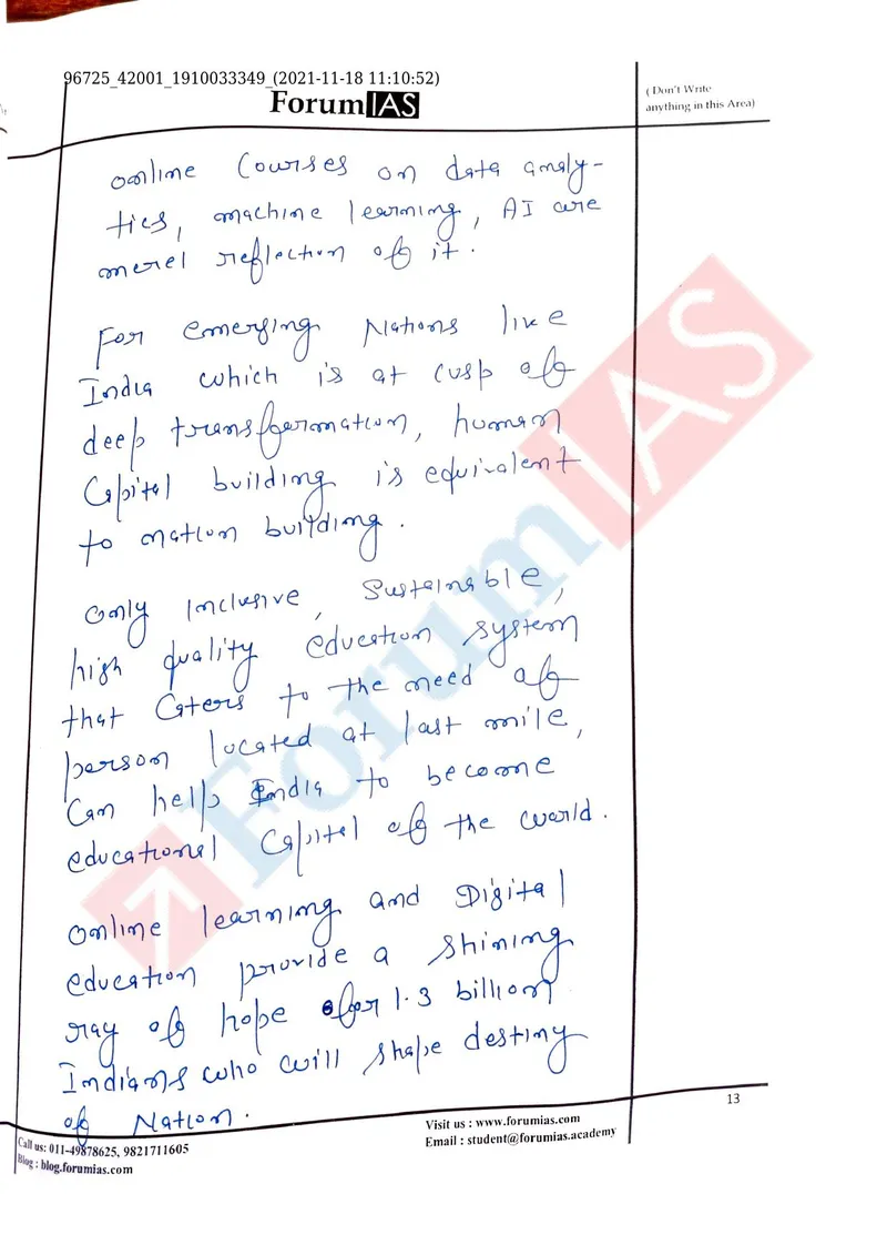 Shubhra Kumari — UPSC Essay mains answer copy (Rank 197): handwritten answer sheet — further page from this booklet (3 of 3 shown)