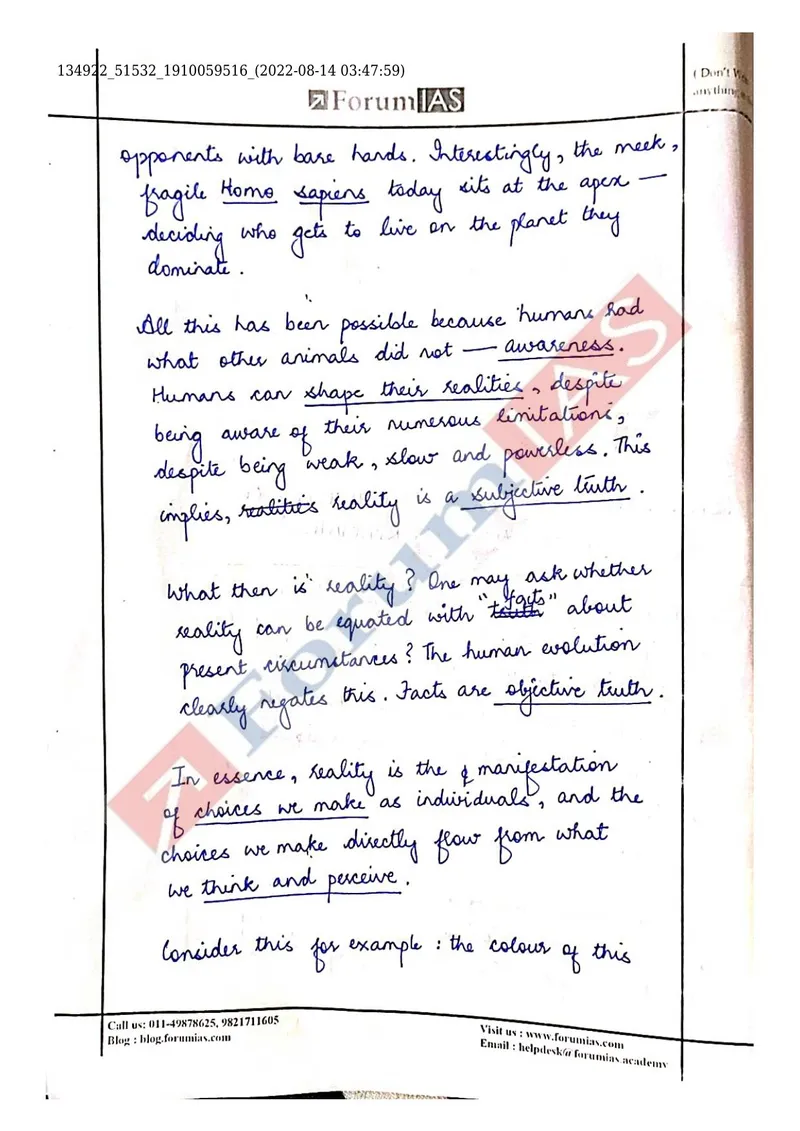Smriti Mishra — UPSC Essay mains answer copy (AIR 4, CSE 2022): handwritten answer sheet — further page from this booklet (1 of 3 shown)