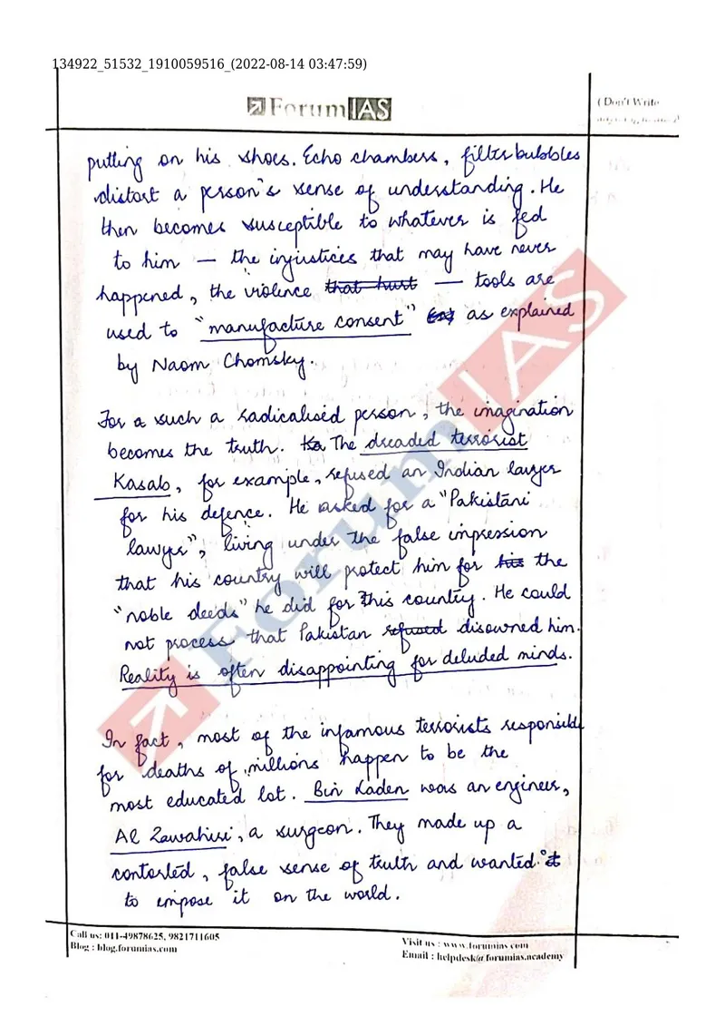 Smriti Mishra — UPSC Essay mains answer copy (AIR 4, CSE 2022): handwritten answer sheet — further page from this booklet (3 of 3 shown)