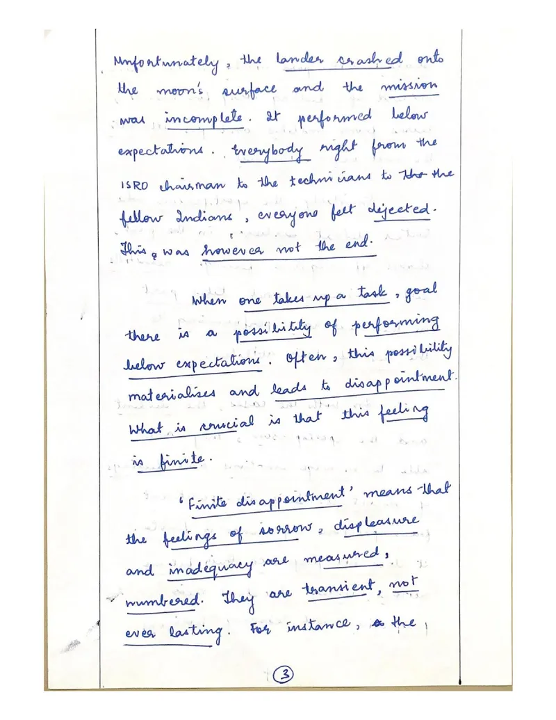Tejasvi Deshpande — UPSC Essay mains answer copy (Rank 99, CSE 2024): handwritten answer sheet — further page from this booklet (1 of 3 shown)