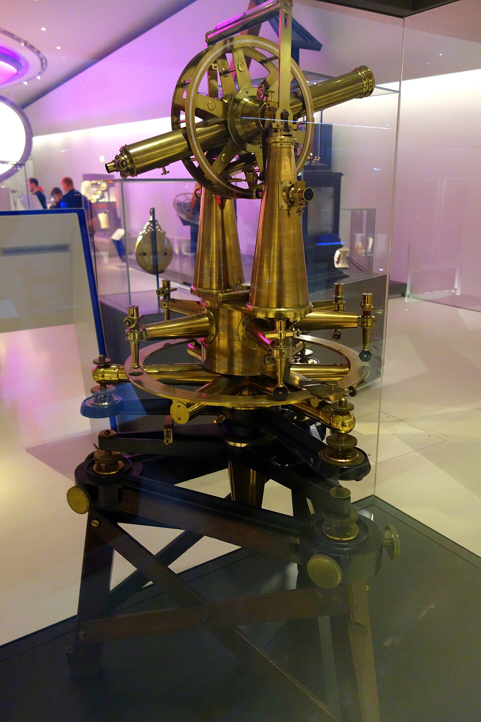 An antique brass surveying theodolite (Survey of Ireland, 1826) on display at the Science Museum, London