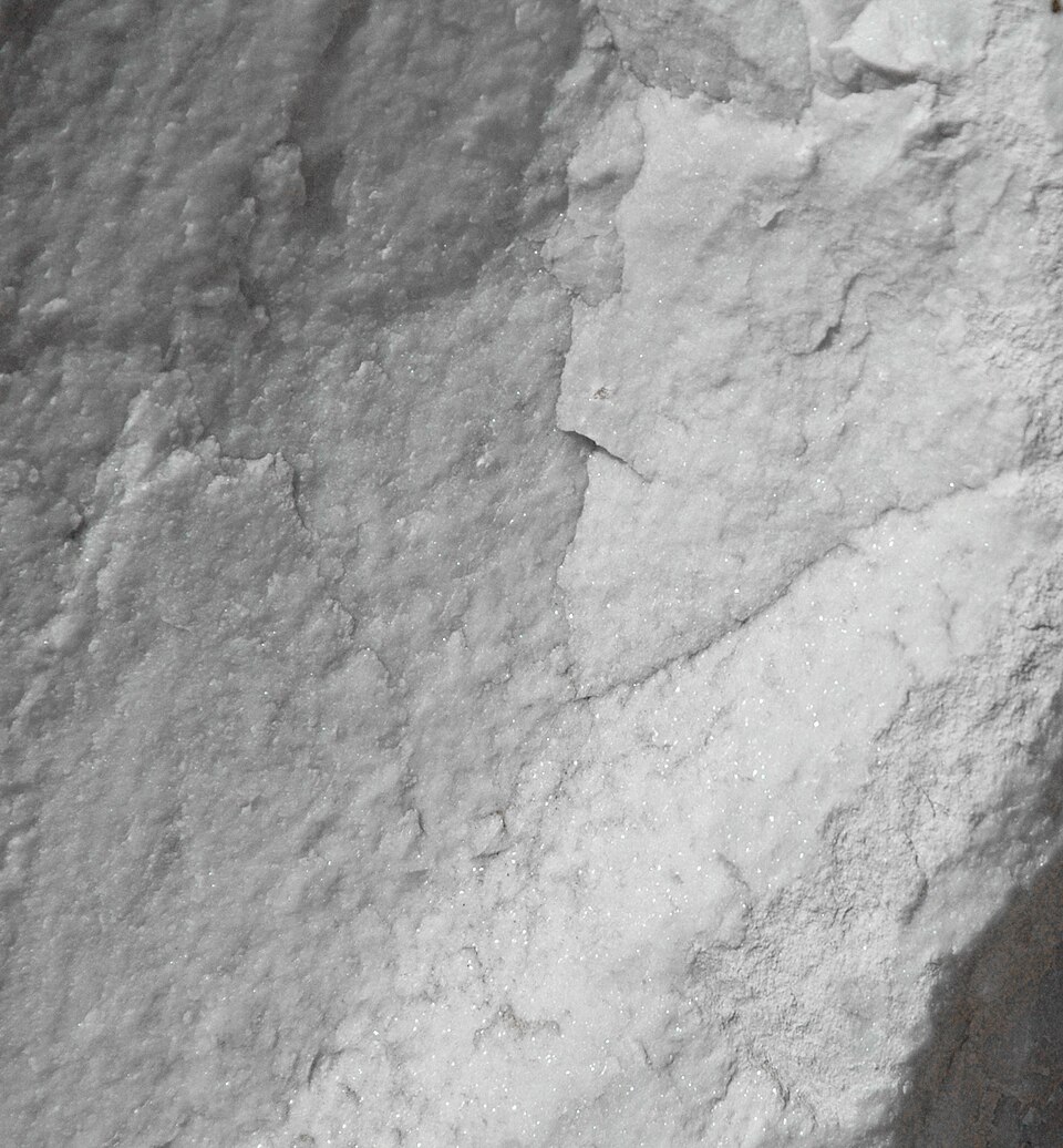 Close-up of white Yule marble showing its sugary crystalline calcite grain