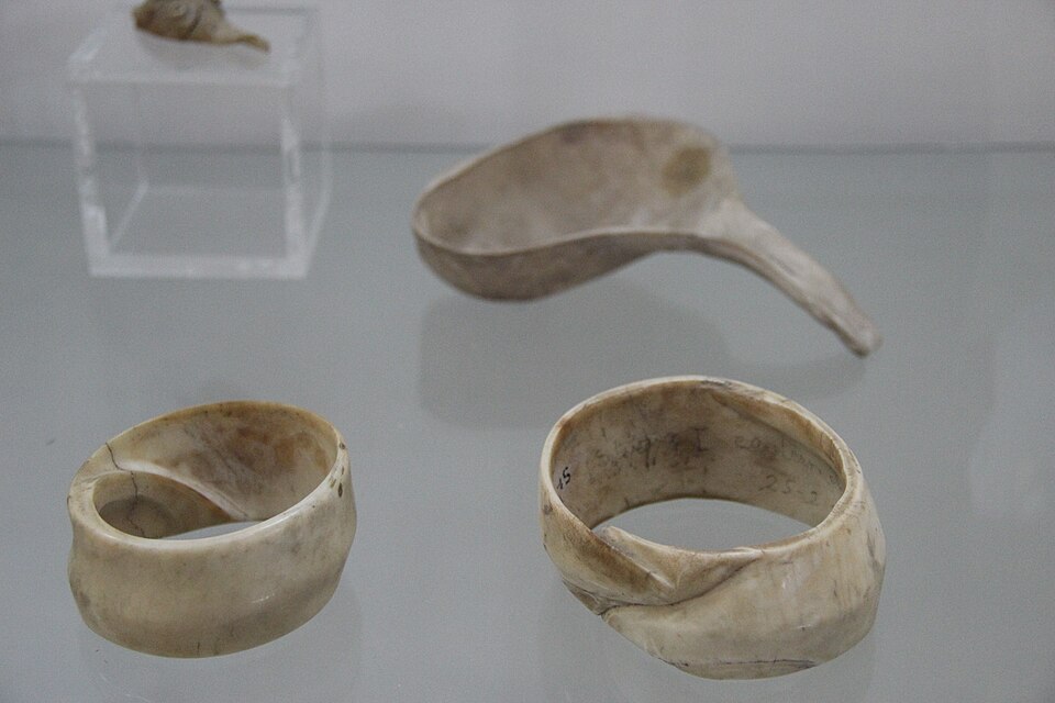 Excavated Harappan shell bangles and a worked marine-shell ladle from the Indus Valley Civilization