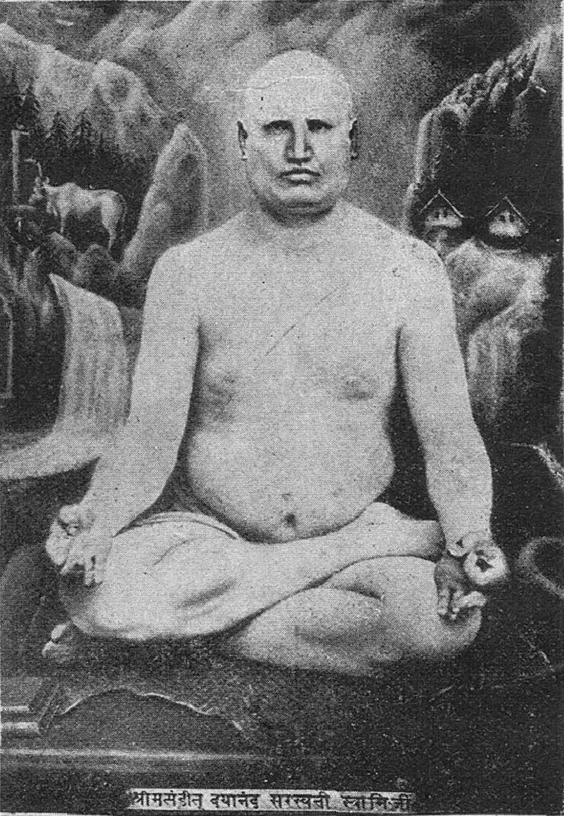 Vintage 1911 portrait of Swami Dayanand Saraswati, founder of the Arya Samaj, seated bare-chested in meditation