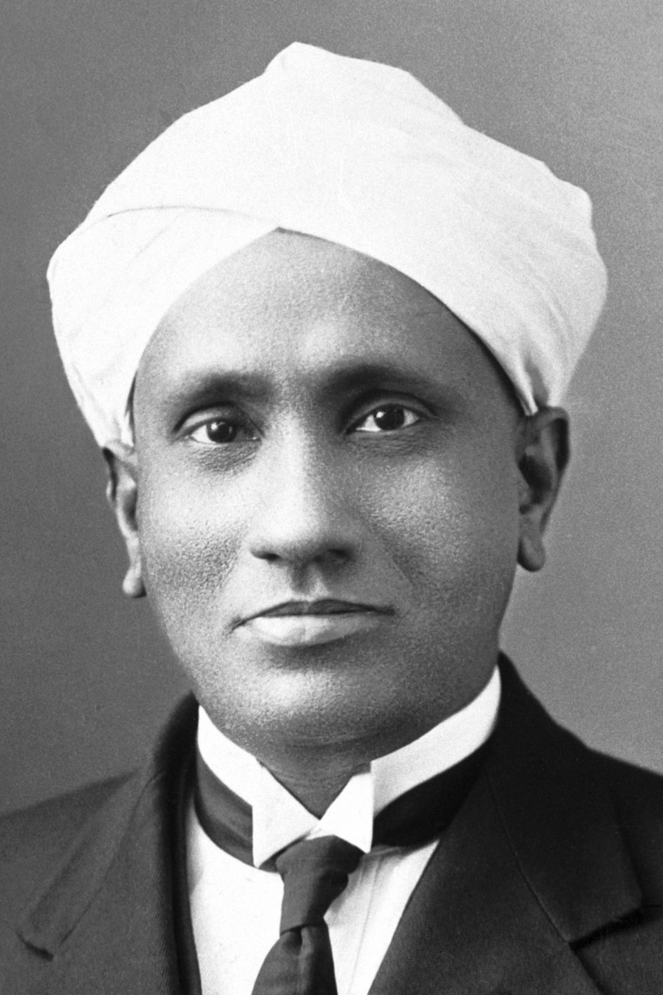 Portrait of the Indian physicist Sir C. V. Raman wearing a turban