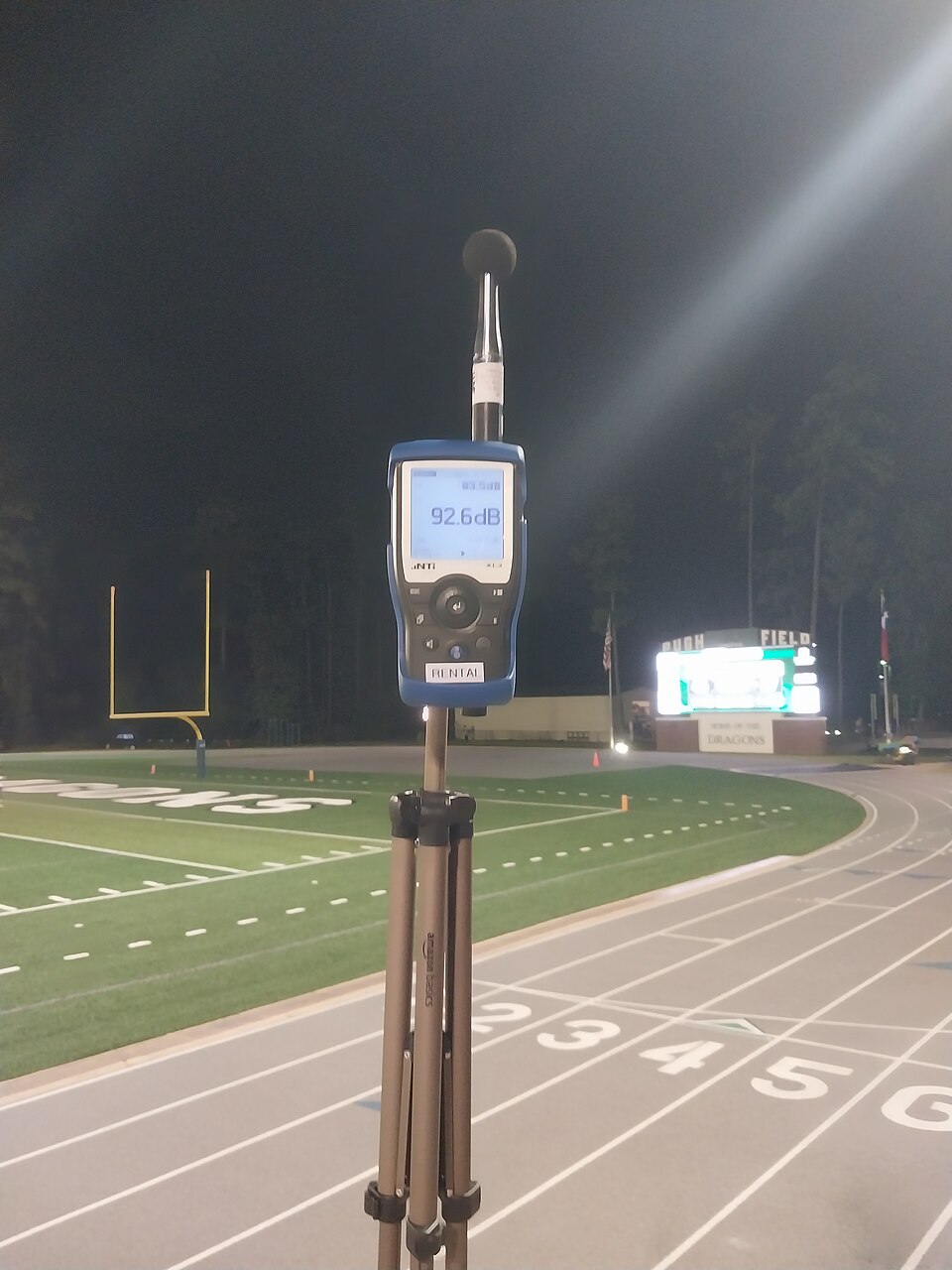 A digital sound level meter displaying a reading of 92.6 decibels (dB)