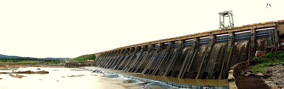 Panorama of the long masonry spillway of Hirakud Dam on the Mahanadi River, Odisha