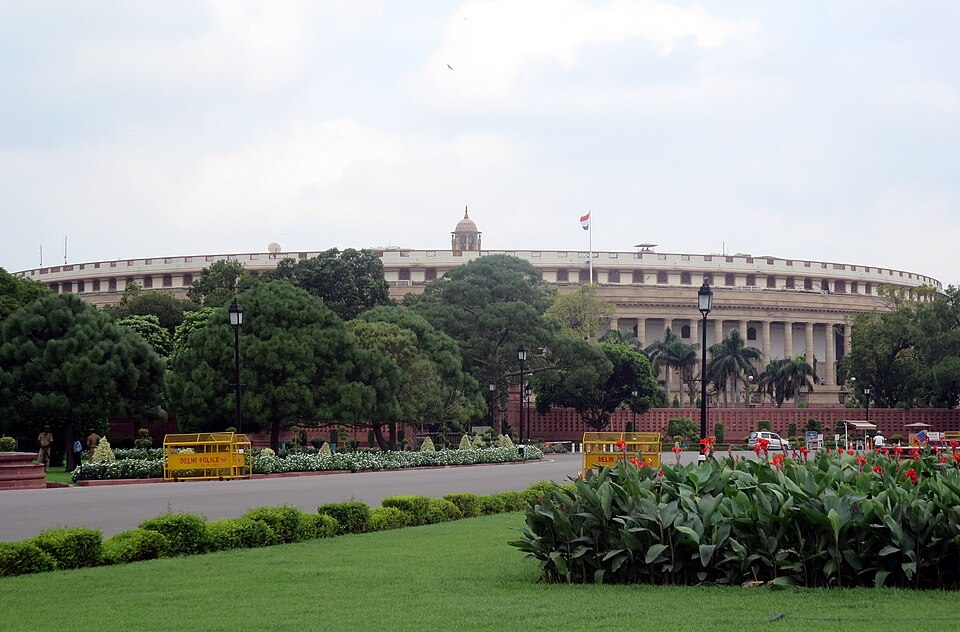 The circular colonnaded Sansad Bhavan (Parliament House) in New Delhi